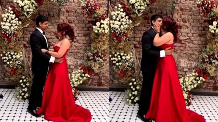 Ira Khan and his fiancee Nupur Shikhar seal it with a kiss