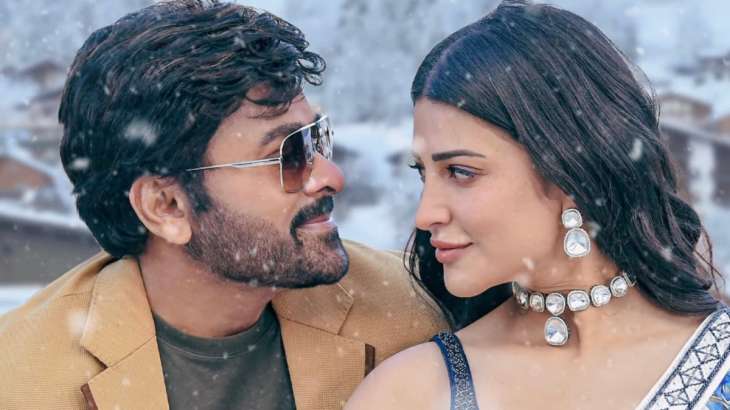 ‘Waltair Veerayya’s song ‘Sridevi Chiranjeevi’ out; Chiru and Shruti Haasan romance under snow| Watch