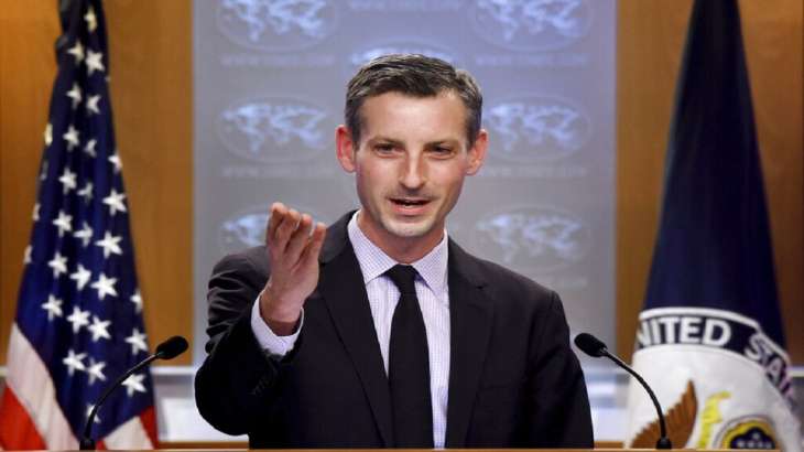 State Department spokesman Ned Price speaks during a news