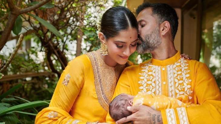 Sonam Kapoor with baby Vayu and Anand Ahuja