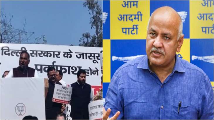 Feedback Unit Delhi Bjp Stages Protest Demands Sisodias Removal Over Aaps Snooping On 8053