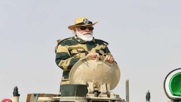 PM Modi during his visit to Longewala, Rajasthan