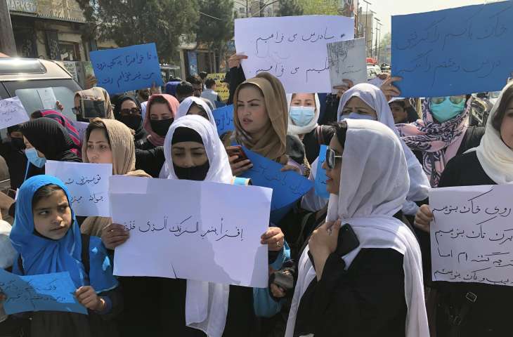 Women protesting against the Taliban regime.