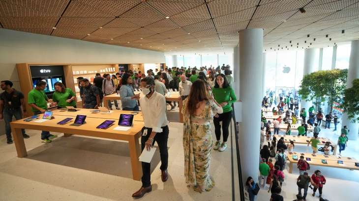 People visit India's first Apple retail store after its