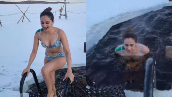 Rakul Preet Singh Takes A Dip In 15 C Water Wearing Swimsuit Netizens Say Fire In Water