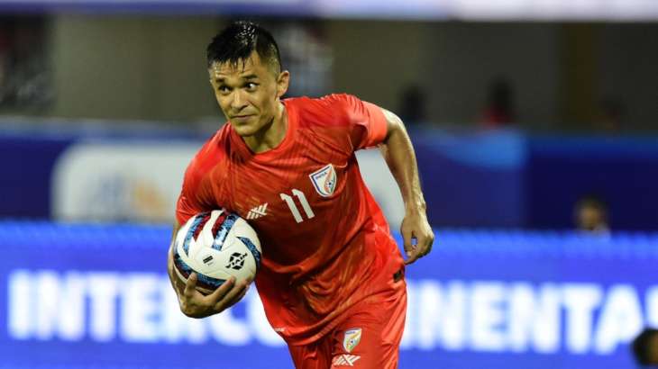 Sunil Chhetri scores against Vanuatu