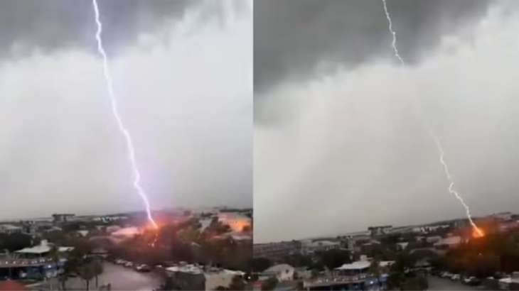 Lightning strikes same spot on water body twice, viral video shocks ...