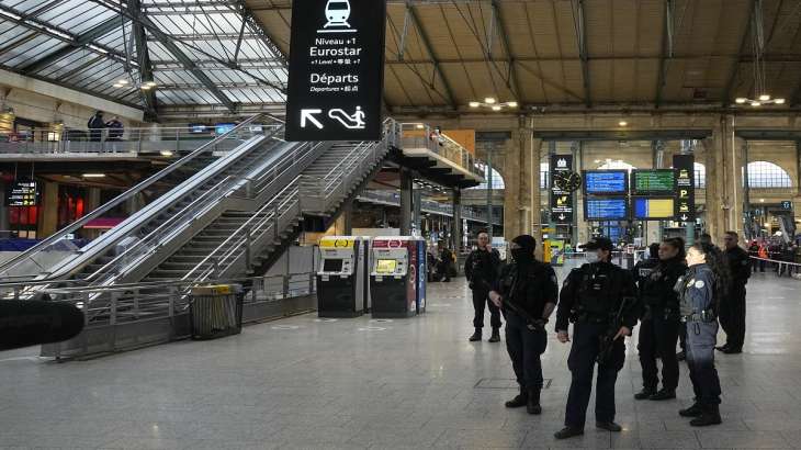Police officers secure access to Eurostar trains
