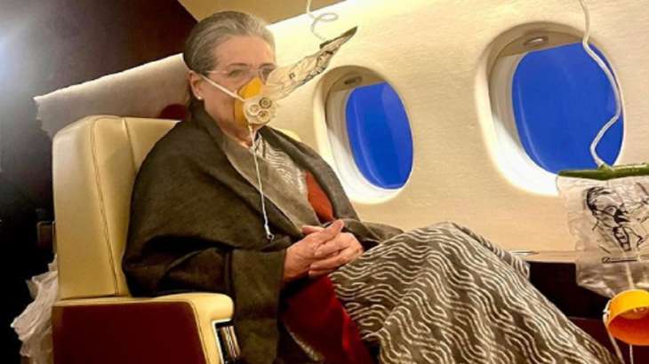 Sonia Gandhi during the emergency landing of the flight