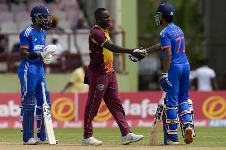 Tilak Varma and Hardik Pandya during third T20I against