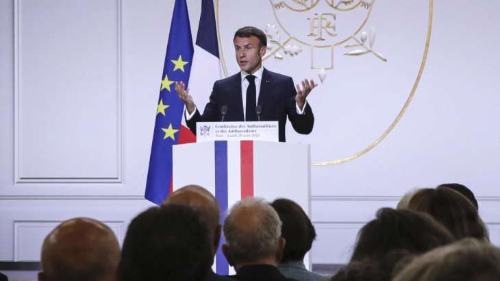 France President Emmanuel Macron addressing a gathering of