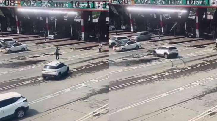 Car runs over toll plaza employee in Uttar Pradesh’s Hapur | WATCH