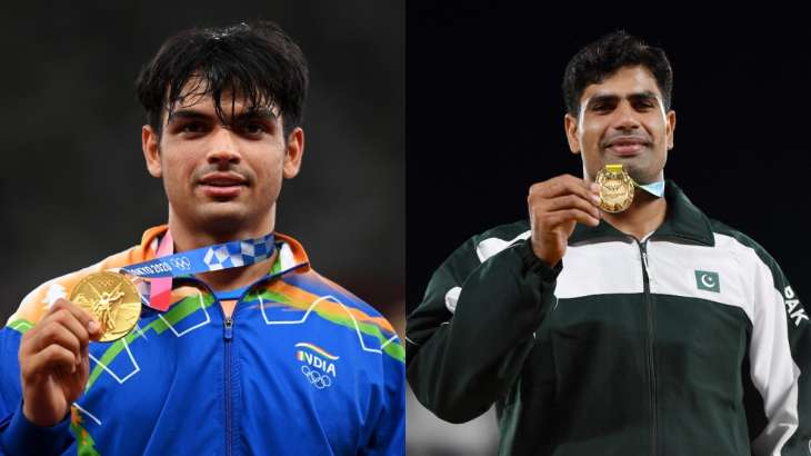 Neeraj Chopra with Olympics Gold and Arshad Nadeem with