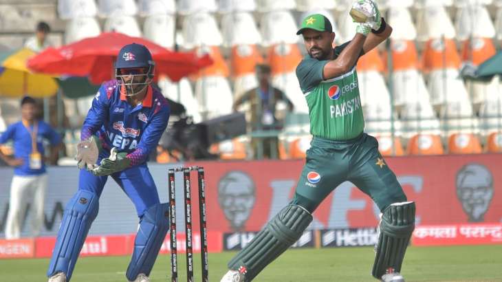 Babar Azam while batting against Nepal in Asia Cup opening