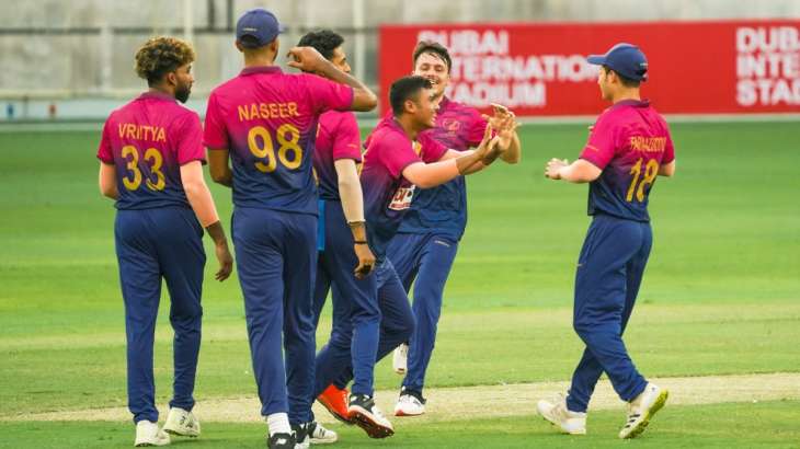 The UAE team celebrating their win against New Zealand on