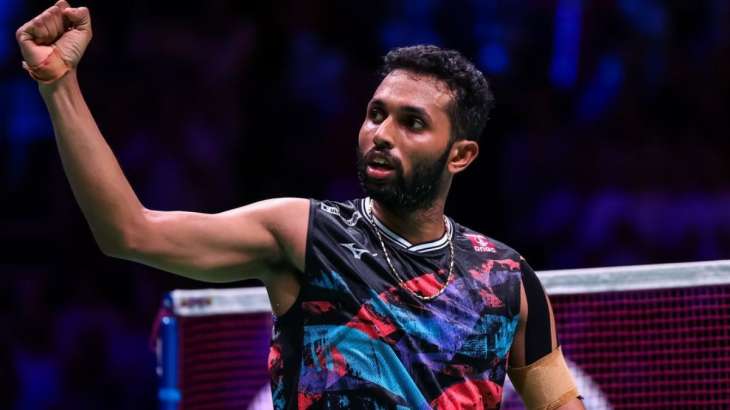 HS Prannoy celebrating his win in the BWF World