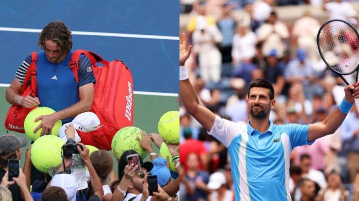 Stefanos Tsitsipas (left) and Novak Djokovic (right)