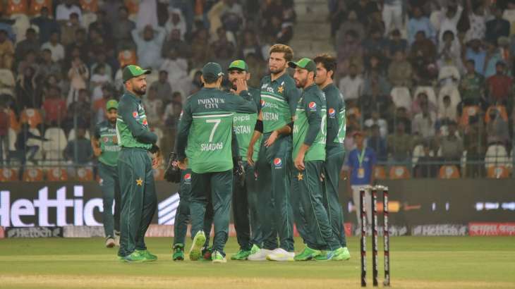 Pakistan team celebrating against Nepal in Asia Cup opening