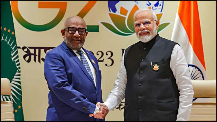 African Union chairman Azali Assoumani with Prime Minister