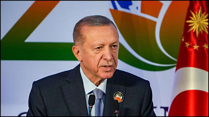 Turkish President Recep Tayyip Erdogan at a presser in New