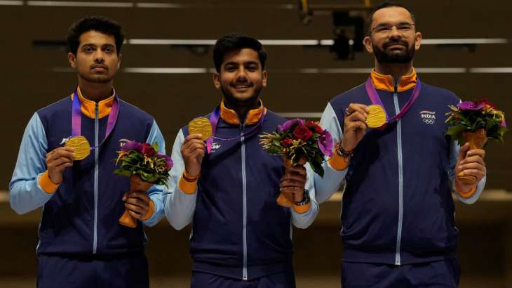 India team in men's 50m Rifle 3 Positions Team Men's Final