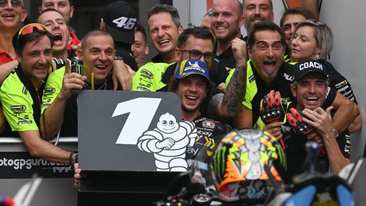 Marco Bezzecchi and his team celebrate Indian MotoGP 2023