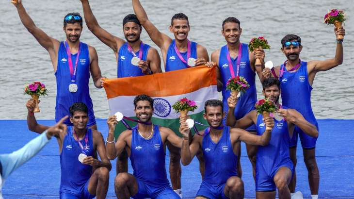 Indian team after winning Silver in Men’s Coxed Eight
