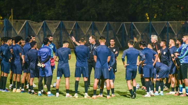 Indian football team in a training session at VYBK Stadium,