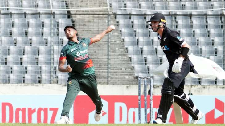 Mustafizur Rahman in action during 1st ODI vs New Zealand