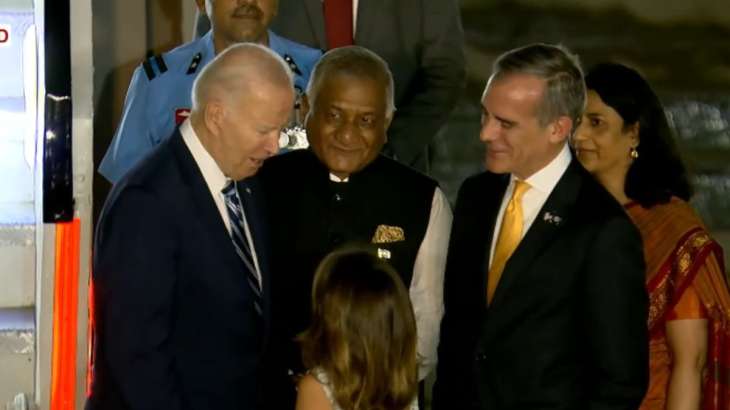 US President Joe Biden arrives in Delhi