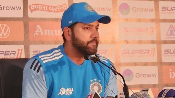 Rohit Sharma during the pre-match press conference in