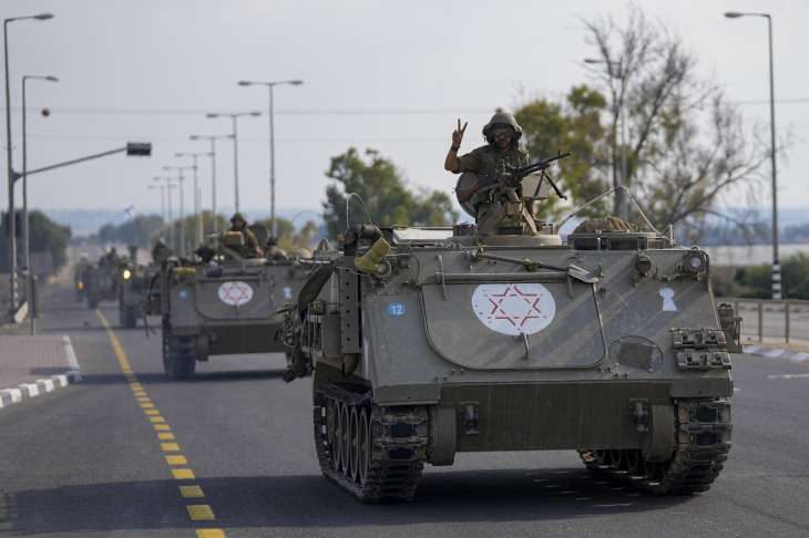 Israeli defence forces moving towards the Gaza border.