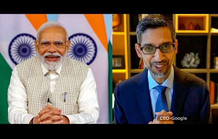 Prime Minister Narendra Modi speaks with Google CEO Sundar
