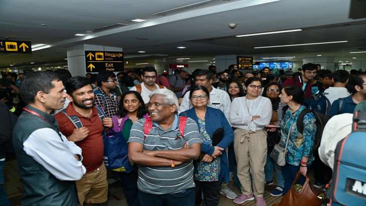 A batch of 274 Indian nationals take a special flight to