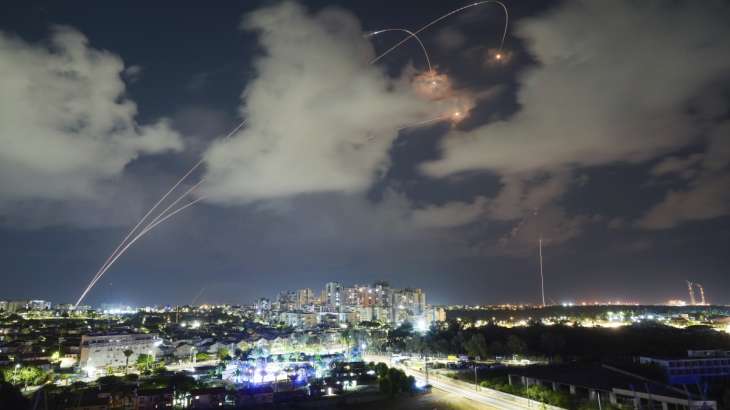 Israeli Iron Dome air defense system fires to intercept a