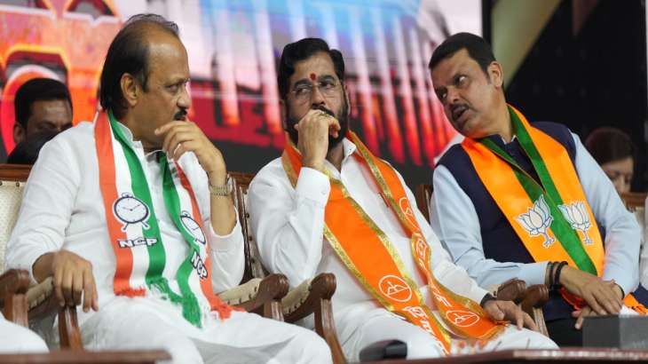 Maharashtra Chief Minister Eknath Shinde with Deputy Chief