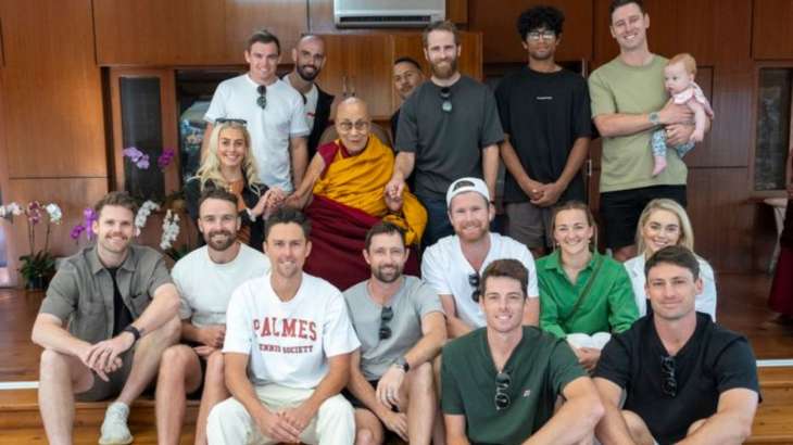 New Zealand cricketers alongside Tibetan spiritual leader Dalai Lama in Dharamsala.