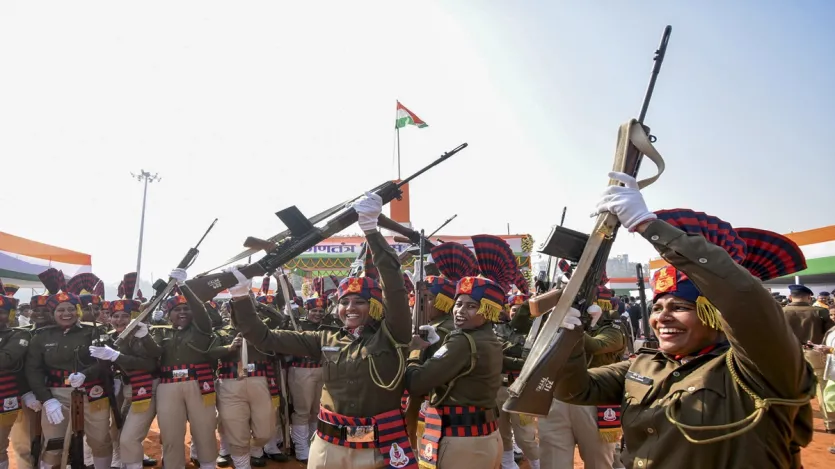 Women police personnel during Republic Day functions, at Gandhi Maidan in Patna.
