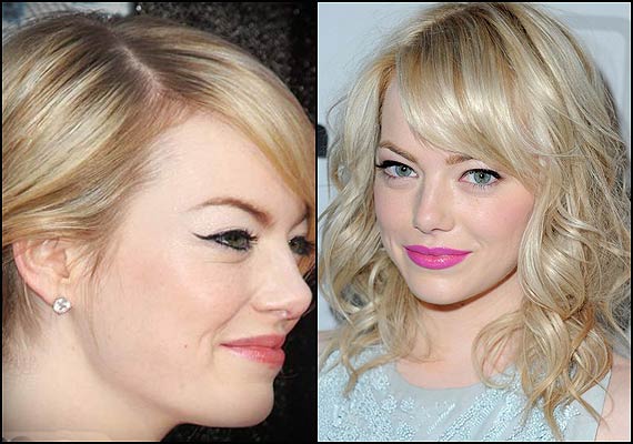 Emma Stone Wavy Ginger Bob, Sideswept Bangs Hairstyle | Steal Her Style