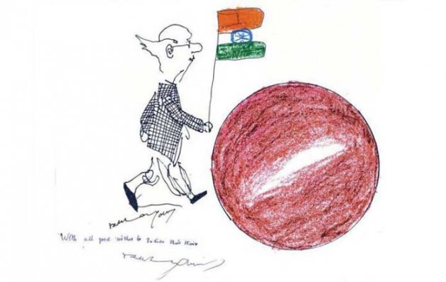 isro pays tribute to rk laxman who drew his last cartoons for it