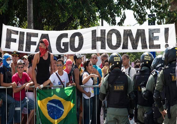 fifa world cup small band of protesters marches on rio s maracana fifa world cup small band of protesters marches on rio s maracana