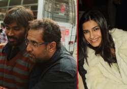 dhanush sonam spotted on the sets of raanjhanaa s tamil version ambikapathy view pics