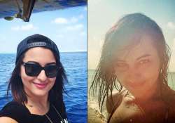 sonakshi sinha sunbathes in bikini in maldives