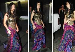 katrina wears a multi colour lehenga to a birthday party