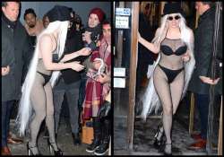 lady gaga dares to bare in fishnet stocking see pics