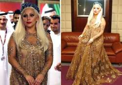 golden glory lady gaga amazes dubai fans in sheer gown see pics