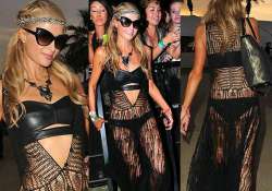 paris hilton dons hot leather bra at coachella festival view pics