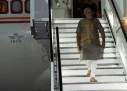 pm narendra modi arrives in frankfurt enroute to new york