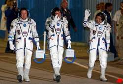 russian three man crew leaves for iss