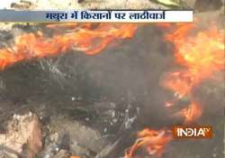 mathura 18 injured as farmers protest turn violent buses torched